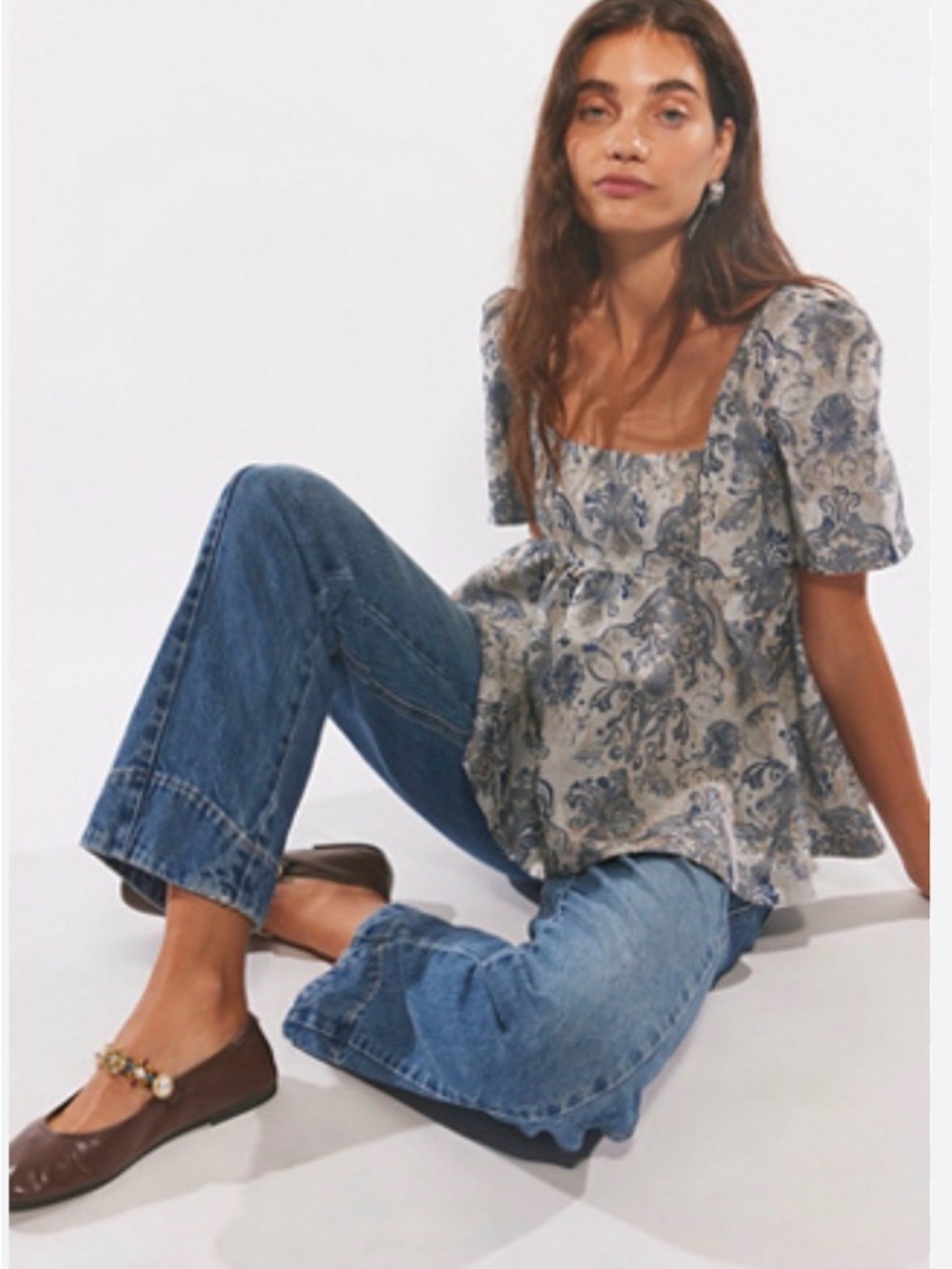 NWOT FREE PEOPLE Eloise Jacquard Blouse SZ S